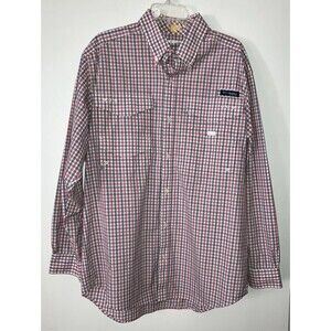Columbia PFG Shirt Men Size Large Navy/Red Plaid 100% Cotton Long Sleeve Vented